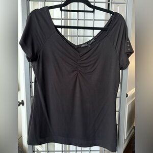 White House Black Market Black Ruched Blouse Size L
